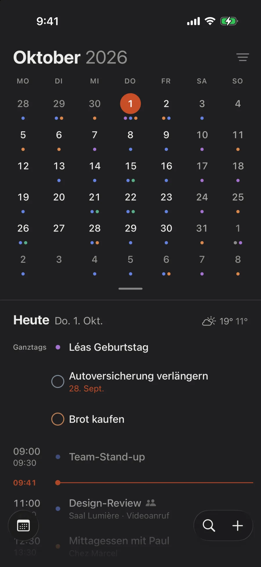 Oktober, mit der Agenda des Tages darunter.