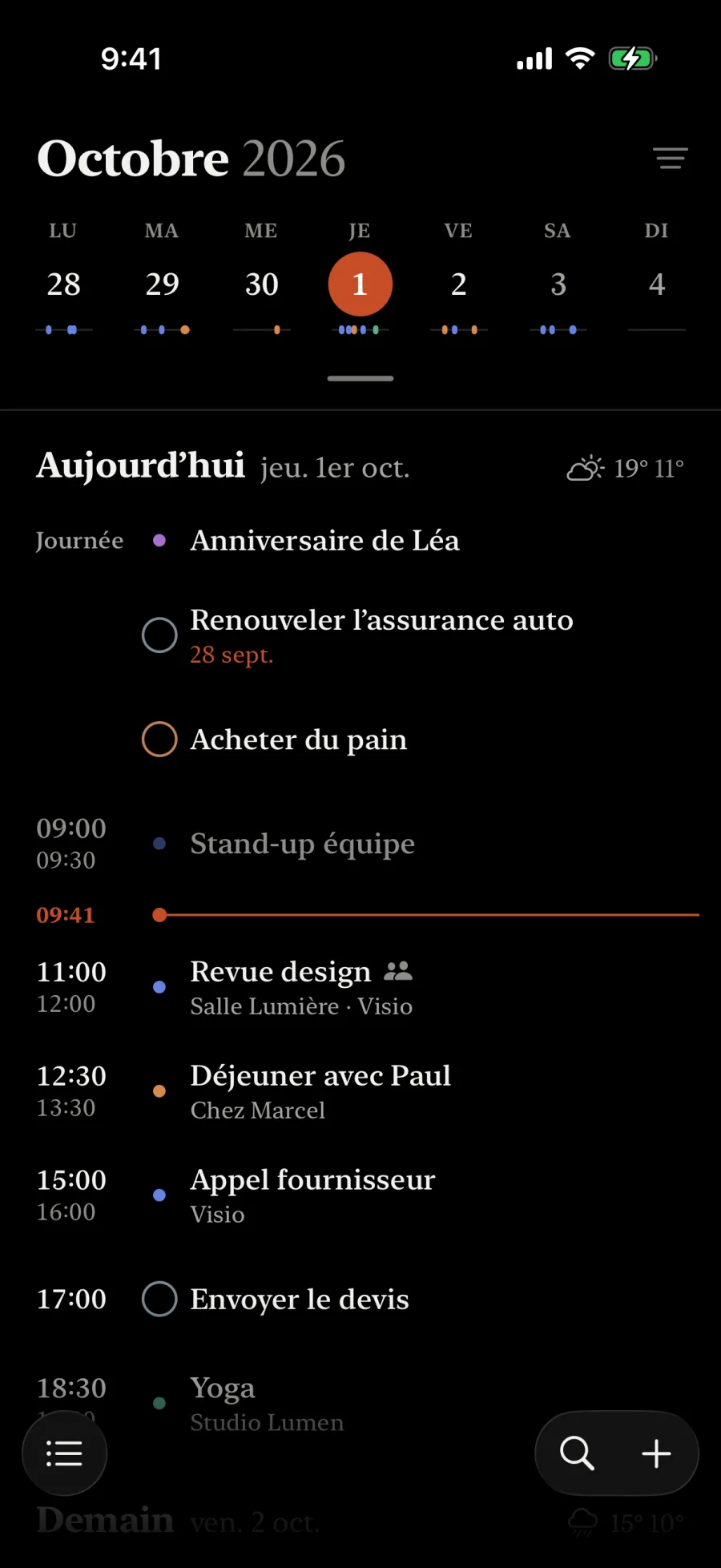 Le même agenda dans la police serif du système, New York.